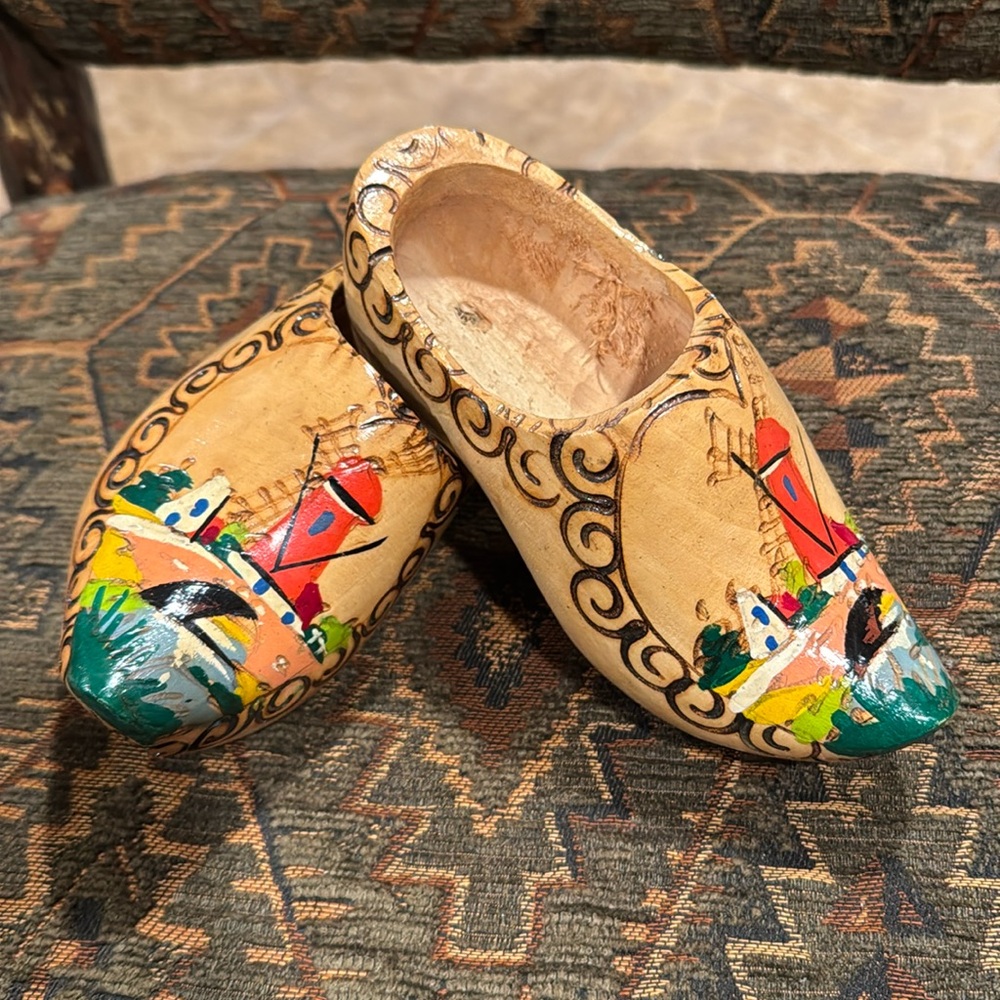 Wooden Hand Painted Clogs Wall Decor